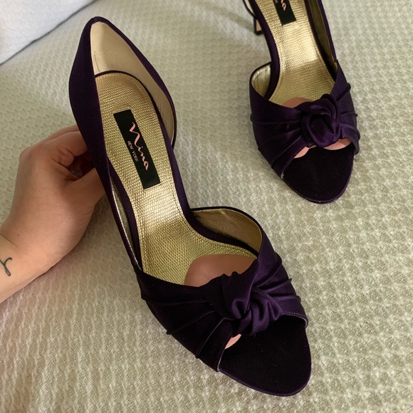 Purple Satin Open Toe Heels - Picture 3 of 12
